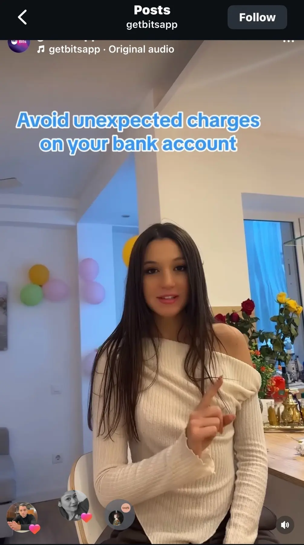 Anastasia presenting a Bits message about avoiding unexpected charges