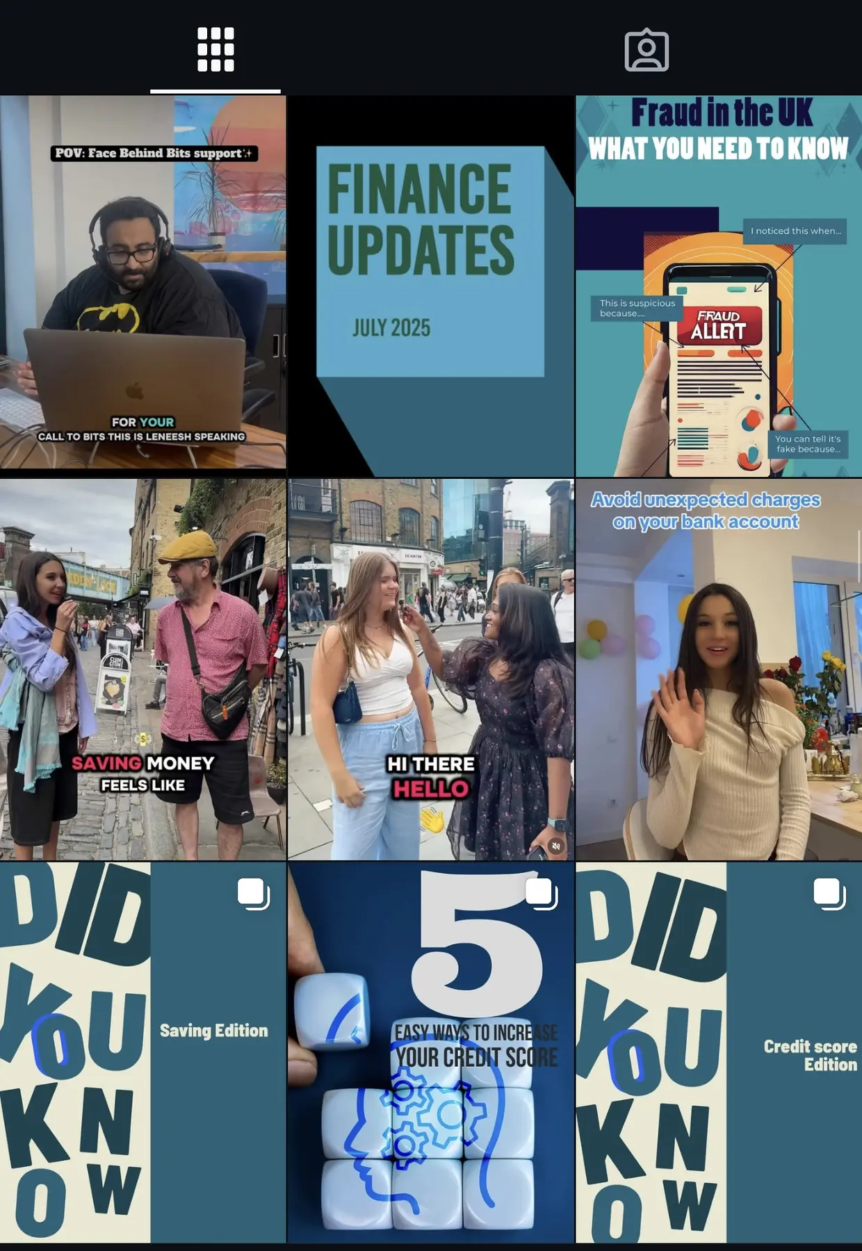 Bits social content covering support, fraud prevention and financial education
