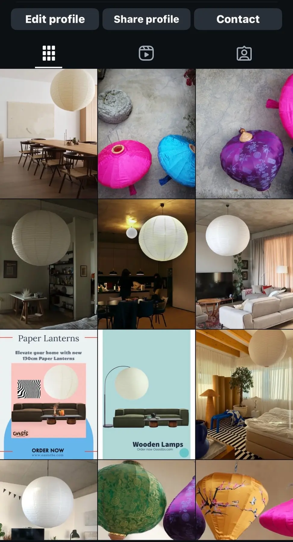 Oasis social feed showing lanterns in real interiors